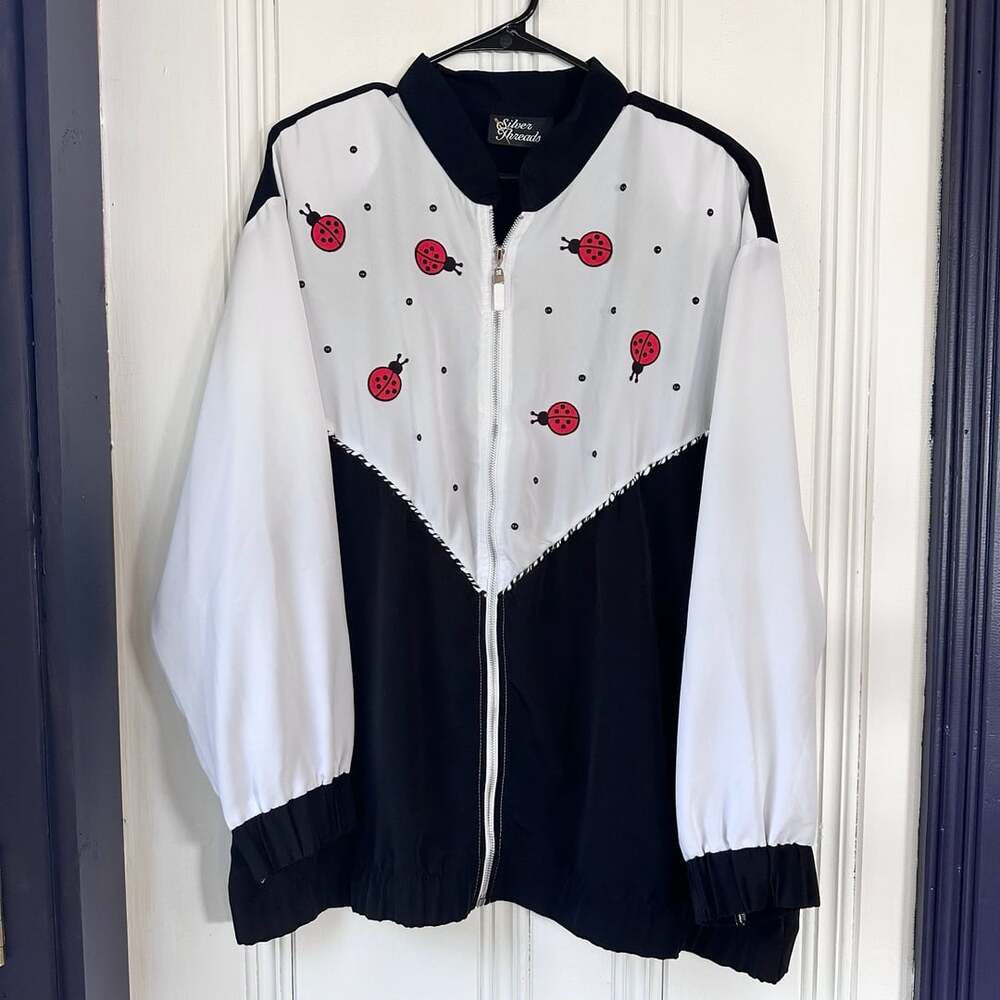 Vintage Silver Threads Ladybug Windbreaker Jacket, Size XL